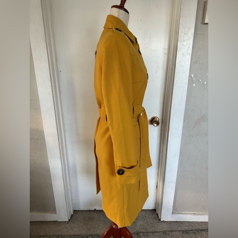 Via Wool Blend Mustard Yellow Trench Longline Coat Twee Size 4 Womens - Picture 3 of 7